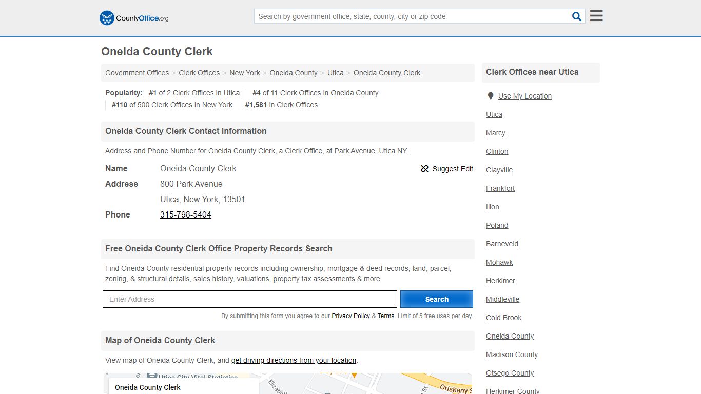 Oneida County Clerk - Utica, NY (Address and Phone)
